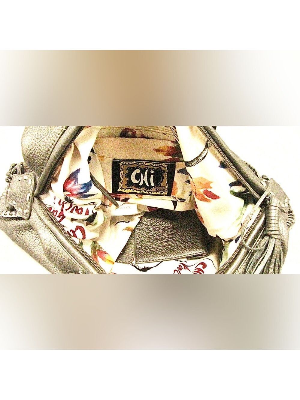 Chi by Carlos Falchi Genuine Leather Snakeskin Silver Hobo Satchel $400 VINTAGE - Picture 2 of 4